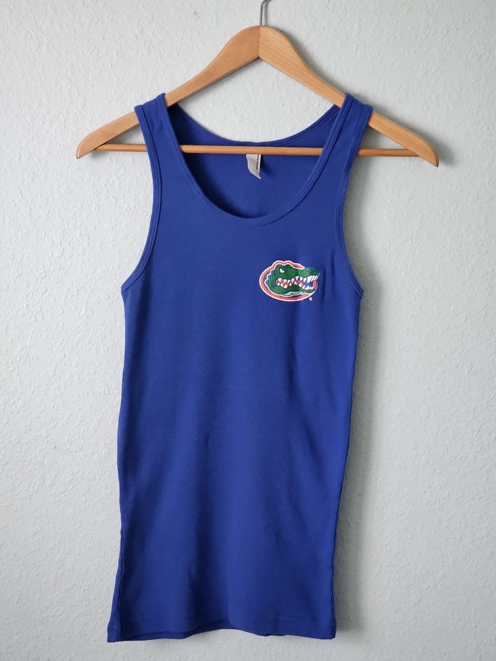 American Apparel Blue Tank - Florida Gator Logo front, Peace Love Gators on back